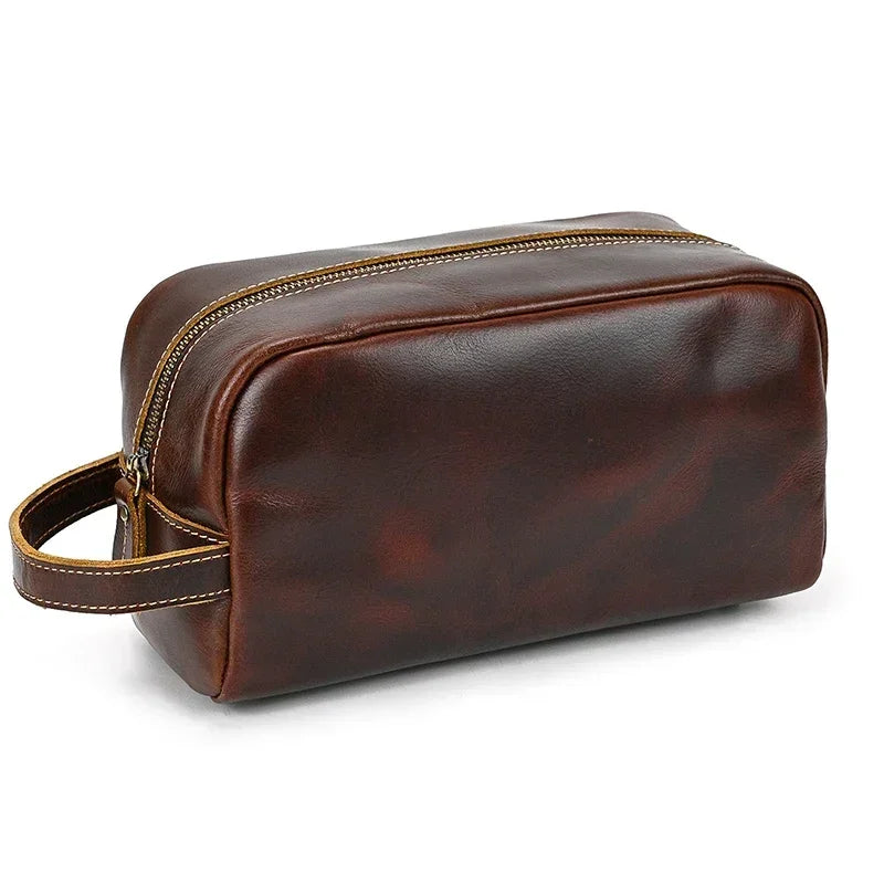 Men’s Leather Toiletry Bag - Full-Grain Dopp Kit for Travel - Brown