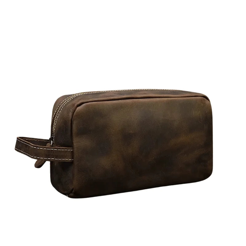 Men’s Leather Toiletry Bag - Full-Grain Dopp Kit for Travel - Dark Brown