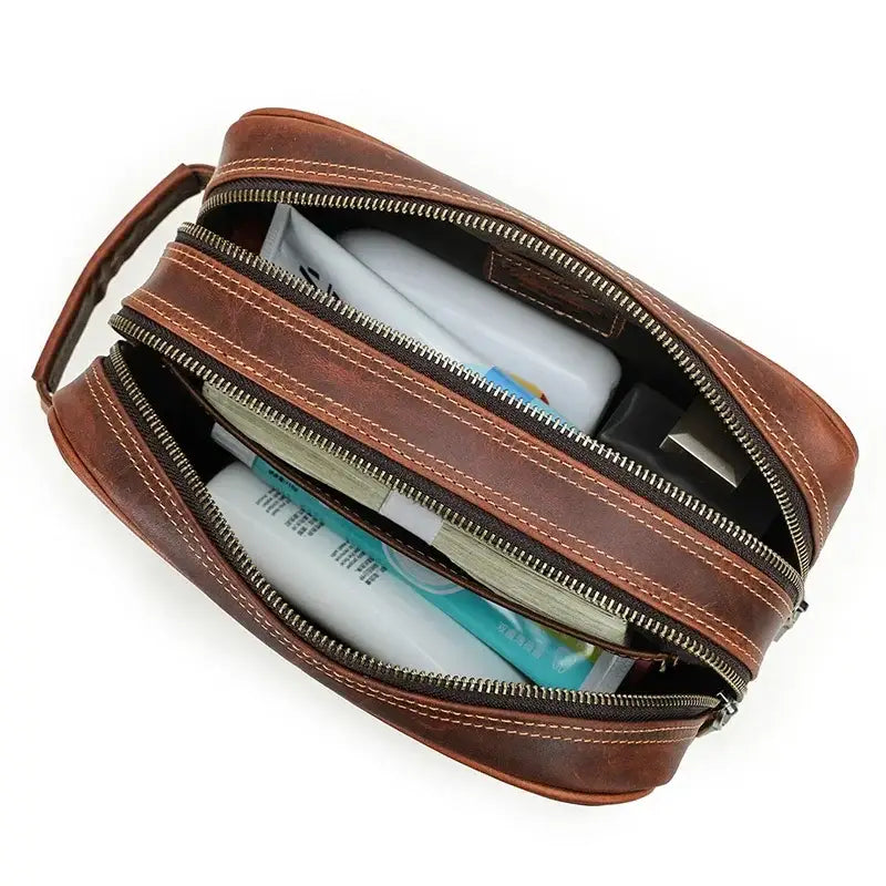 Men’s Leather Toiletry Bag – Vintage Travel Dopp Kit