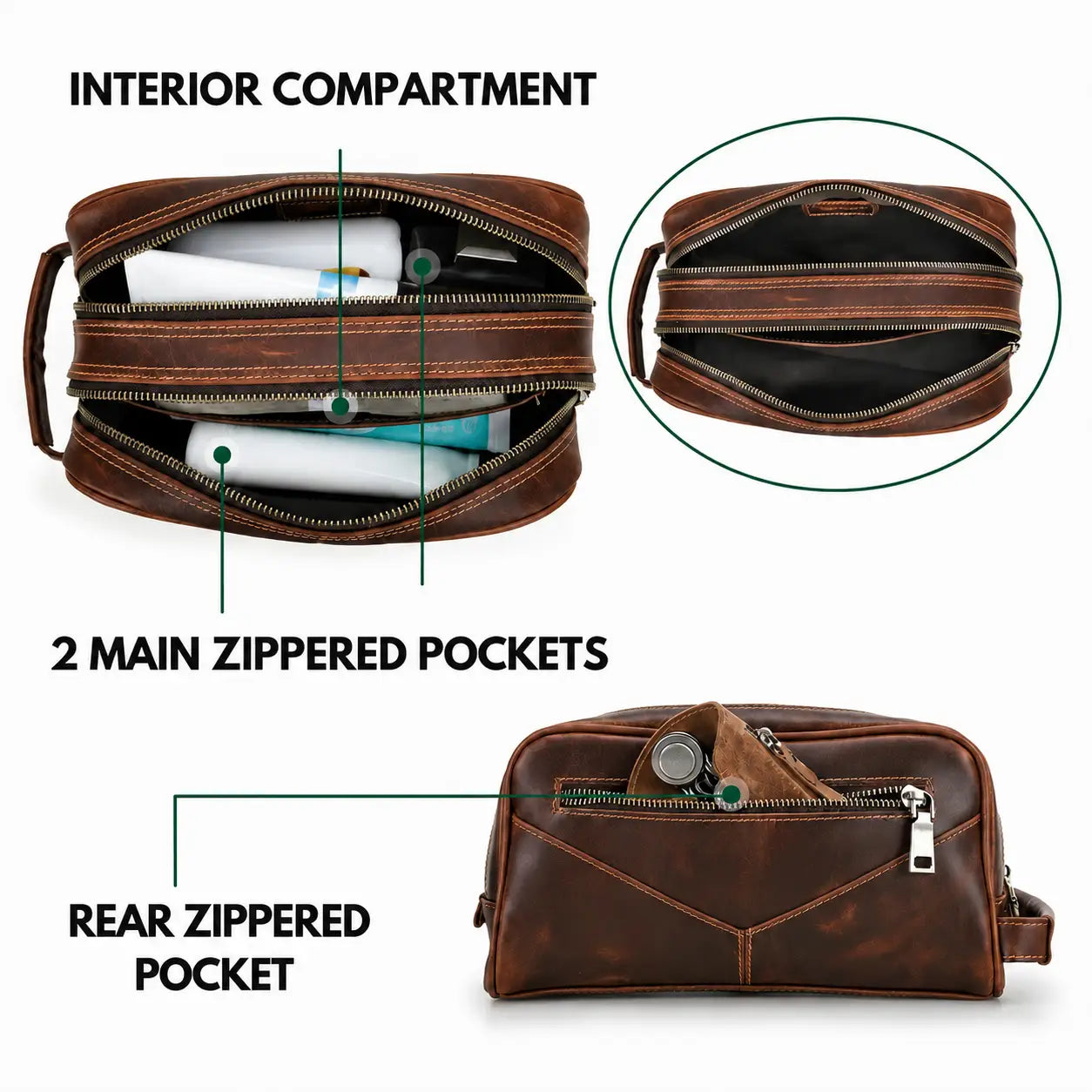 Men’s Leather Toiletry Bag – Vintage Travel Dopp Kit