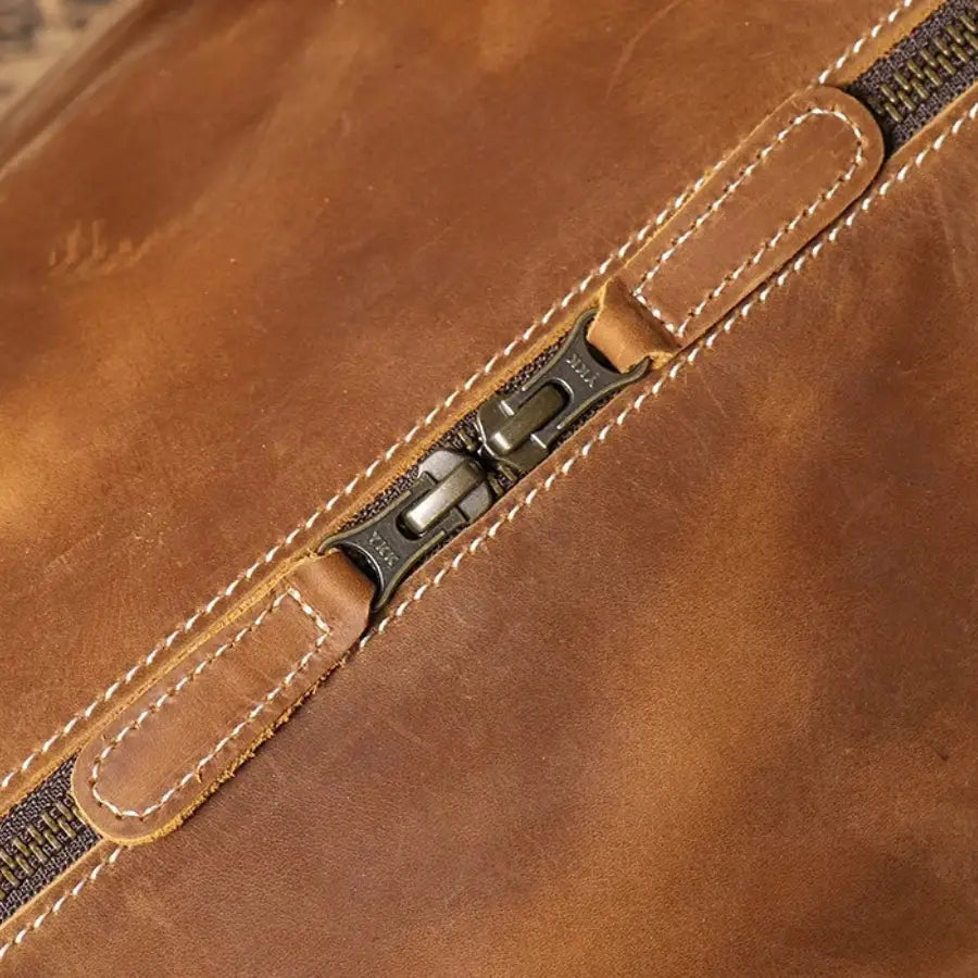 Men’s Leather Travel Duffle Bag – Vintage Weekender with Shoe Compartment