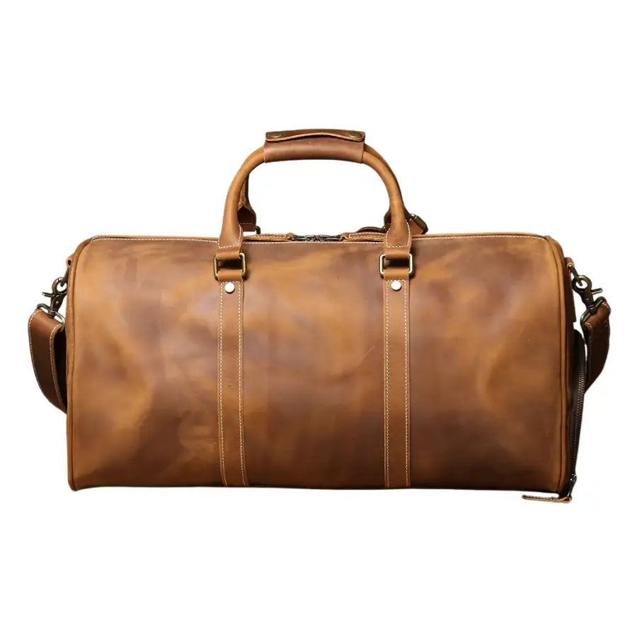Men’s Leather Travel Duffle Bag – Vintage Weekender with Shoe Compartment