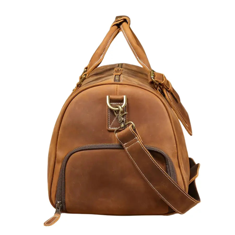 Men’s Leather Travel Duffle Bag – Vintage Weekender with Shoe Compartment