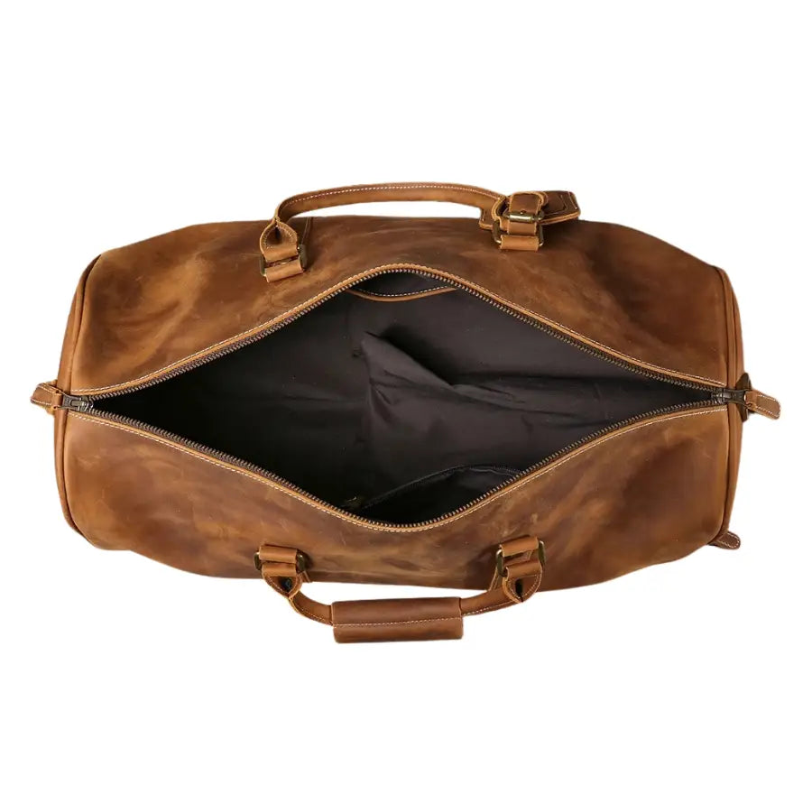 Men’s Leather Travel Duffle Bag – Vintage Weekender with Shoe Compartment