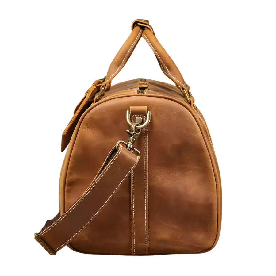 Men’s Leather Travel Duffle Bag – Vintage Weekender with Shoe Compartment