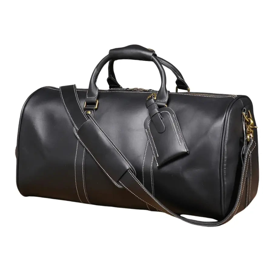 Men’s Leather Travel Duffle Bag – Vintage Weekender with Shoe Compartment