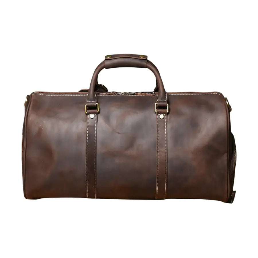 Men’s Leather Travel Duffle Bag – Vintage Weekender with Shoe Compartment