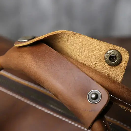 Men’s Leather Travel Duffle Bag – Vintage Weekender with Shoe Compartment