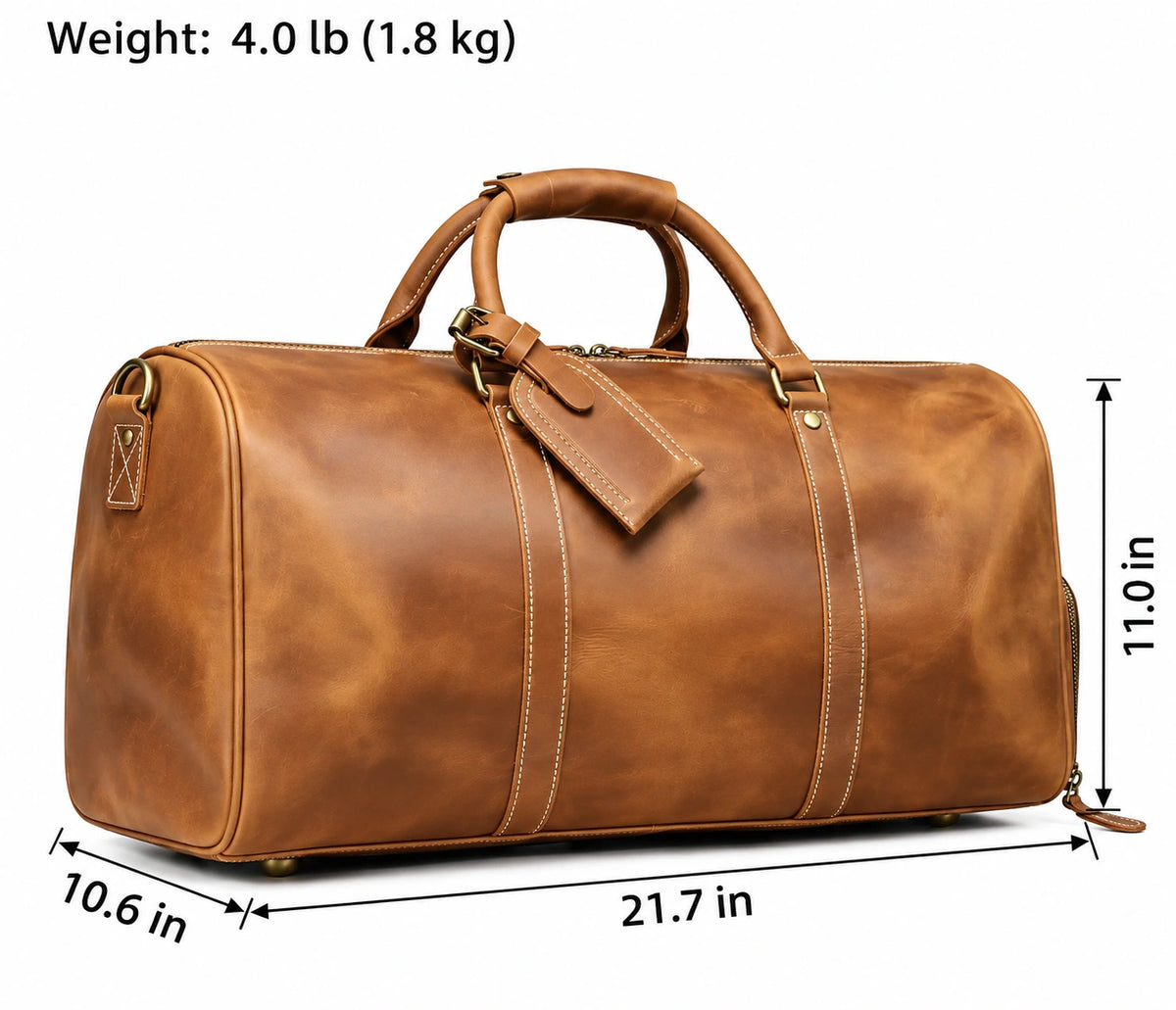 Men’s Leather Travel Duffle Bag – Vintage Weekender with Shoe Compartment