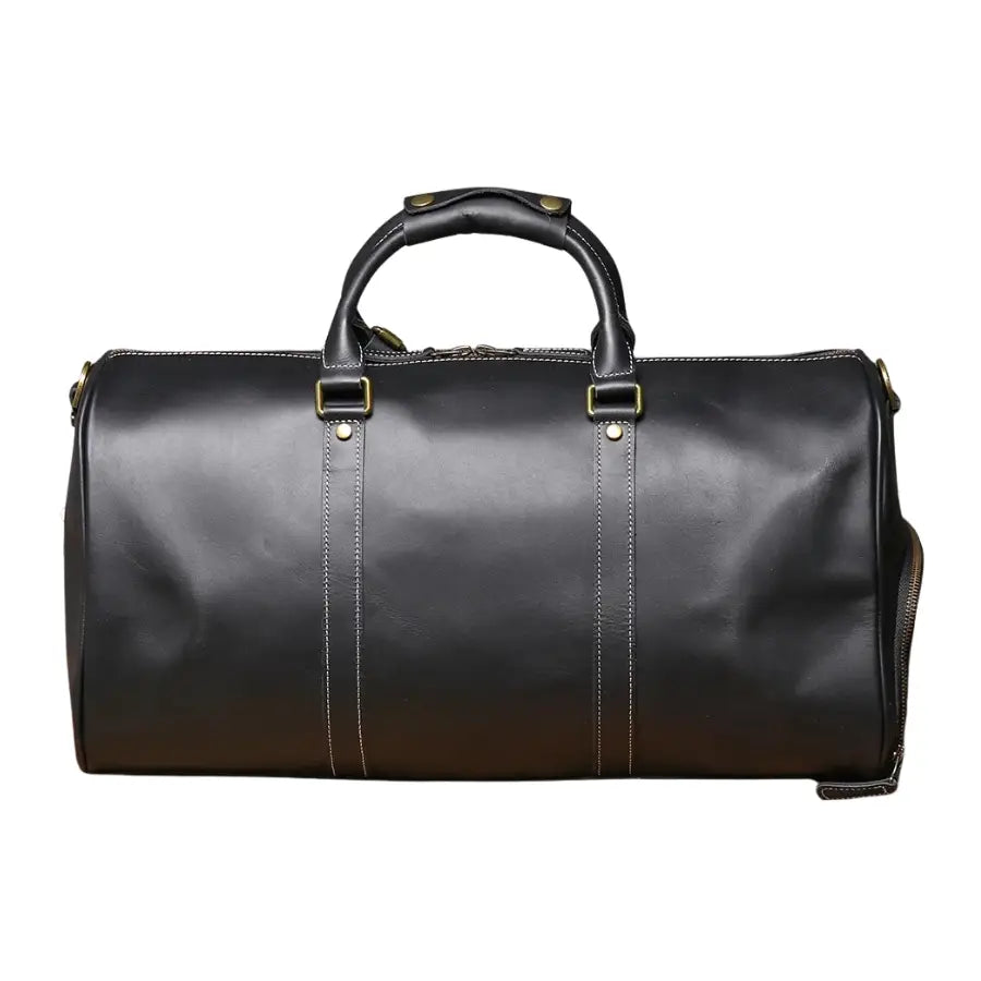 Men’s Leather Travel Duffle Bag – Vintage Weekender with Shoe Compartment