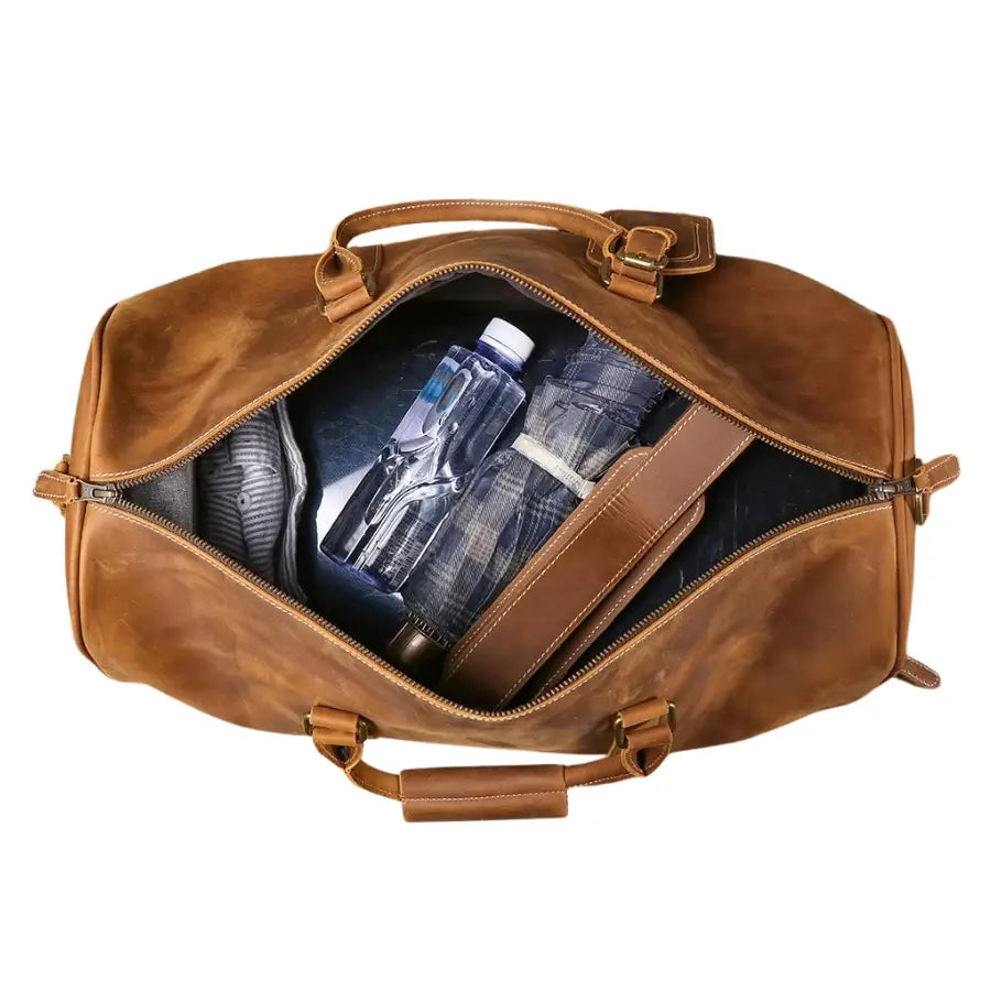 Men’s Leather Travel Duffle Bag – Vintage Weekender with Shoe Compartment