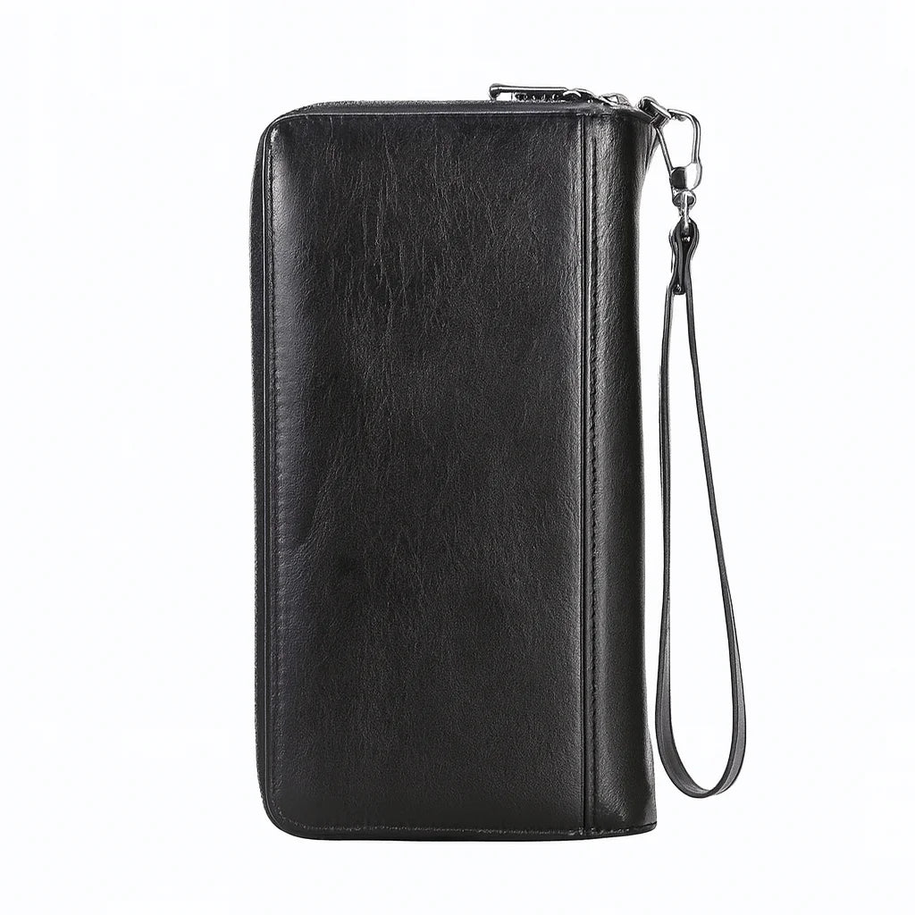 Men’s Leather Wallet - Zip-Around Wristlet with Phone Pocket