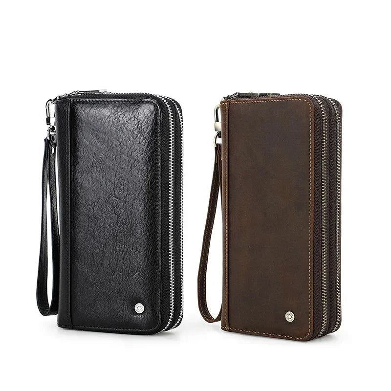 Men’s Leather Wallet - Zip-Around Wristlet with Phone Pocket