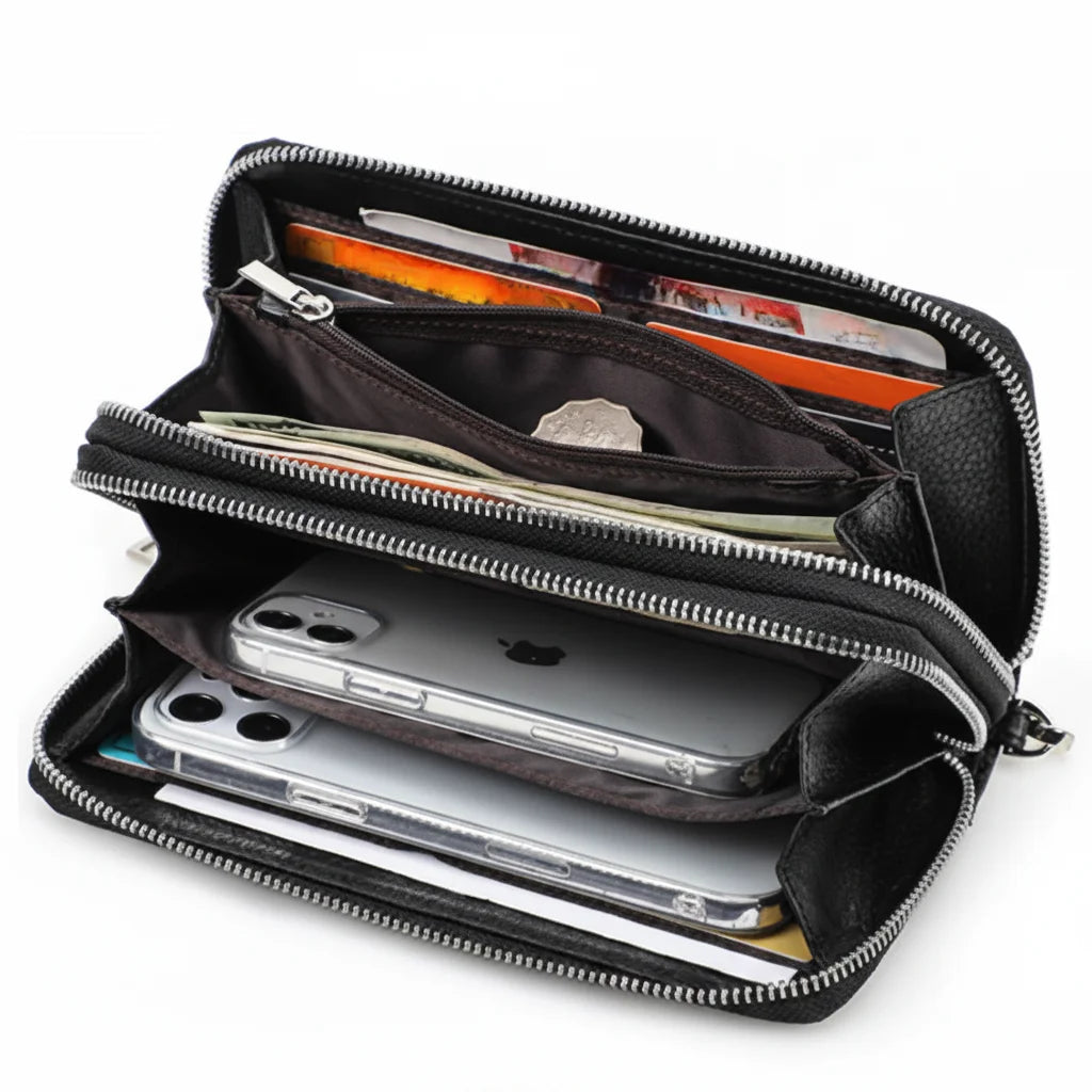 Men’s Leather Wallet - Zip-Around Wristlet with Phone Pocket