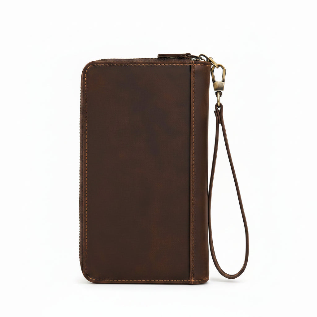 Men’s Leather Wallet - Zip-Around Wristlet with Phone Pocket