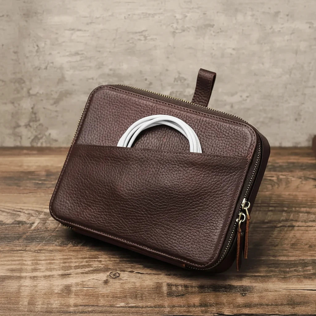 Men’s Leather Watch Case - 6-Slot Strap Organizer - Coffee