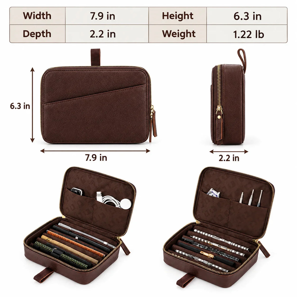 Men’s Leather Watch Case - 6-Slot Strap Organizer - Coffee