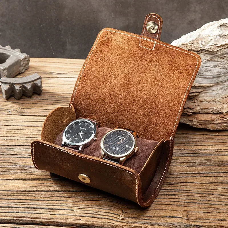 Men’s Leather Watch Roll - Travel Case for 2 or 3 Watches - 2 Watches