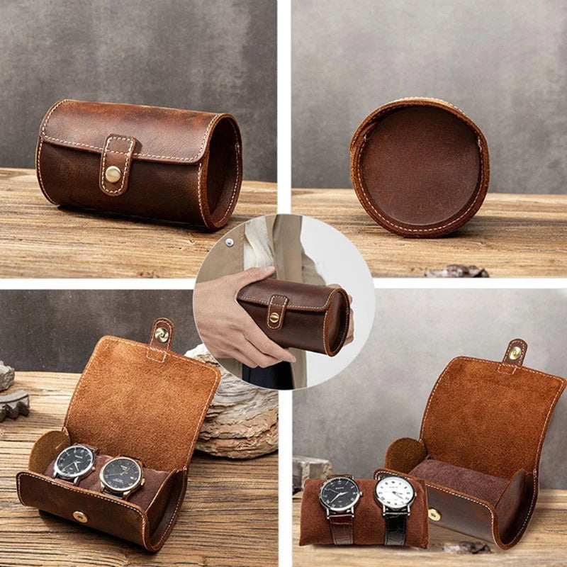 Men’s Leather Watch Roll - Travel Case for 2 or 3 Watches