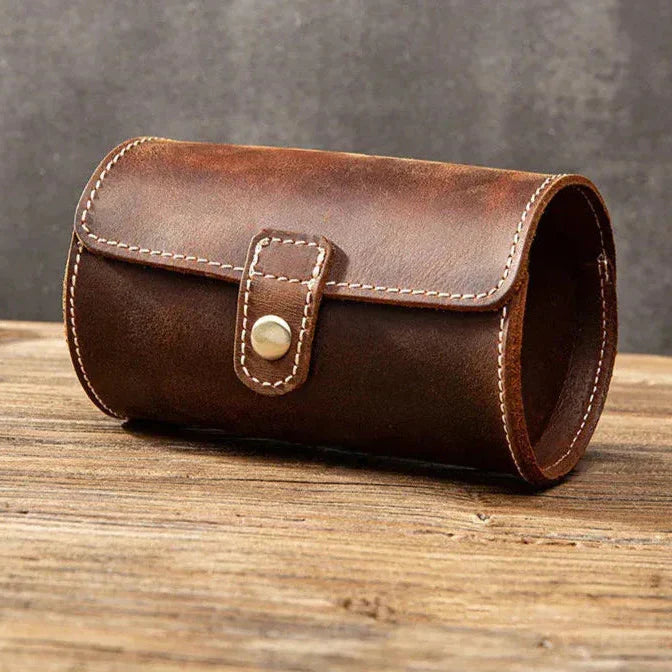 Men’s Leather Watch Roll - Travel Case for 2 or 3 Watches