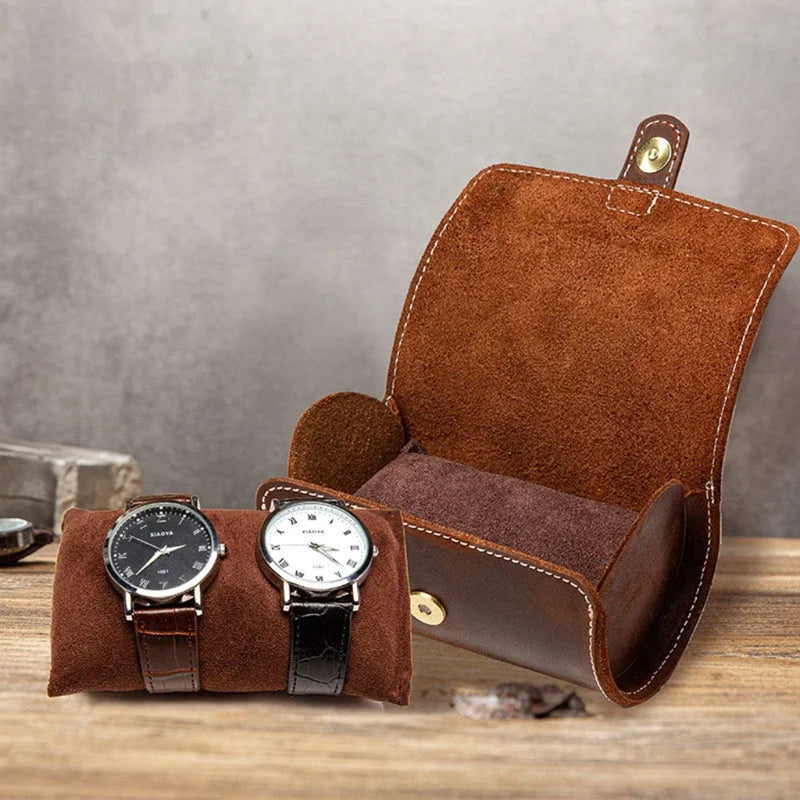 Men’s Leather Watch Roll - Travel Case for 2 or 3 Watches