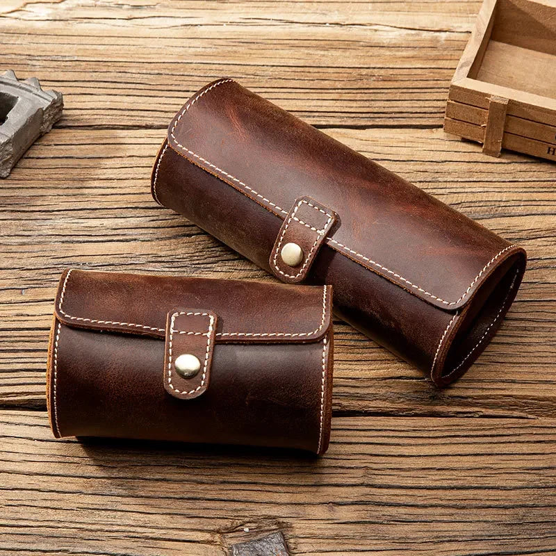 Men’s Leather Watch Roll - Travel Case for 2 or 3 Watches