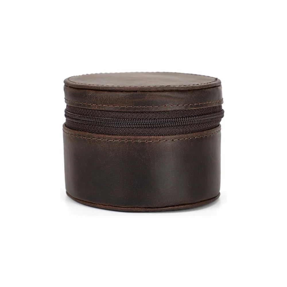 Men’s Leather Watch Travel Case - Round Single-Watch Box