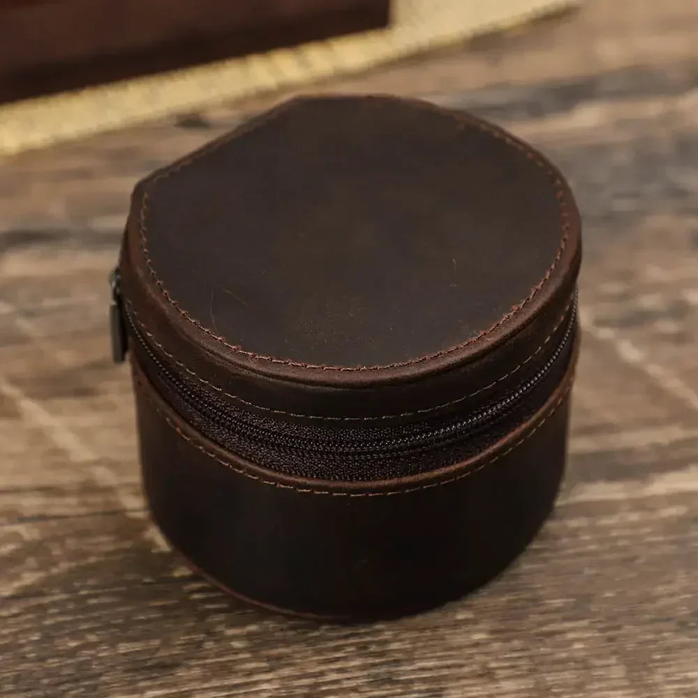 Men’s Leather Watch Travel Case - Round Single-Watch Box