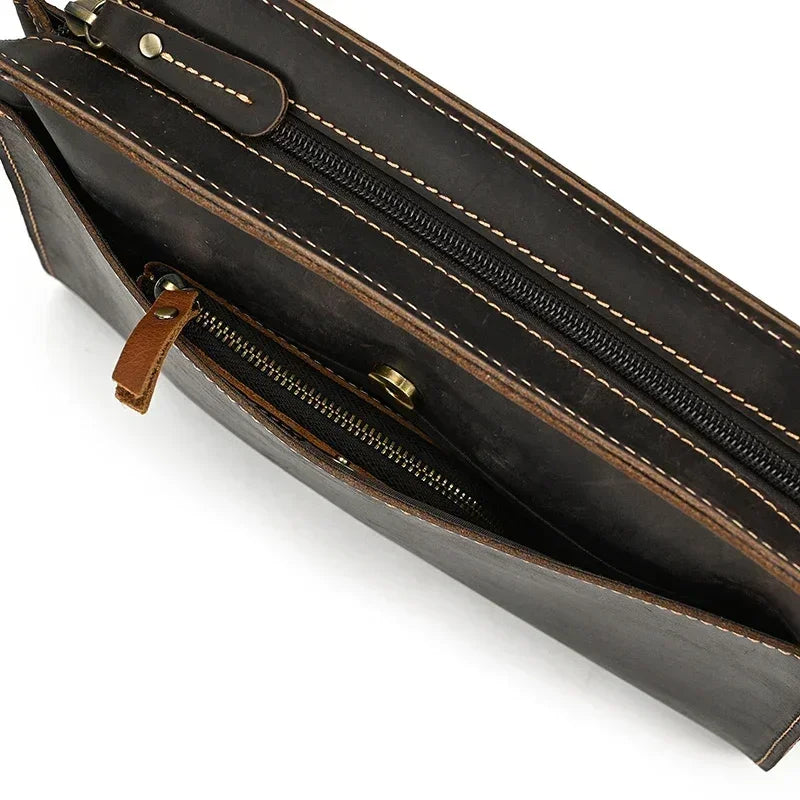Men’s Leather Wrist Wallet - Zip Pocket Card & Cash Case