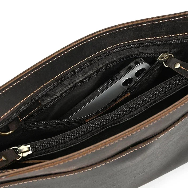 Men’s Leather Wrist Wallet - Zip Pocket Card & Cash Case