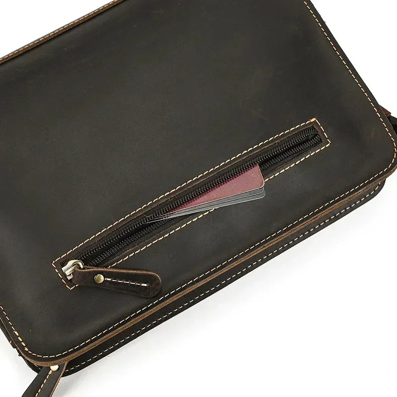 Men’s Leather Wrist Wallet - Zip Pocket Card & Cash Case