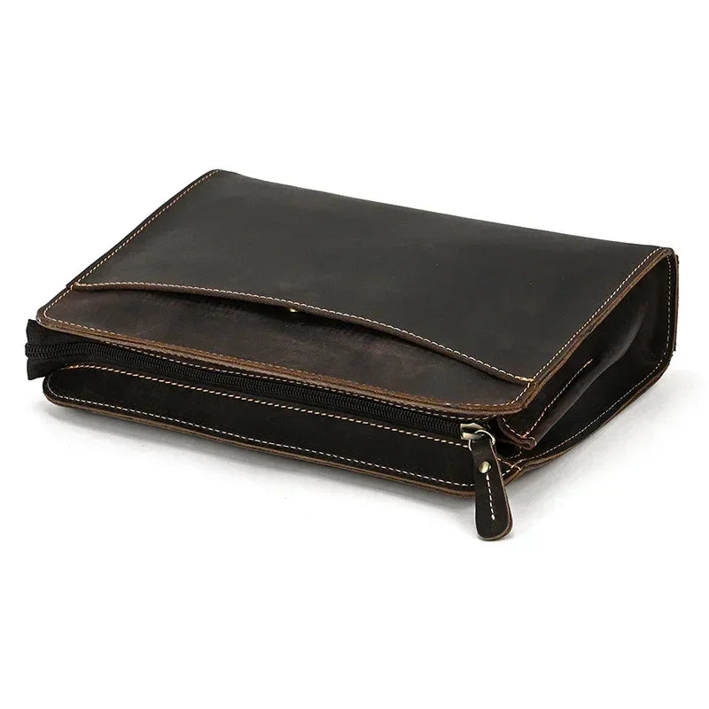 Men’s Leather Wrist Wallet - Zip Pocket Card & Cash Case