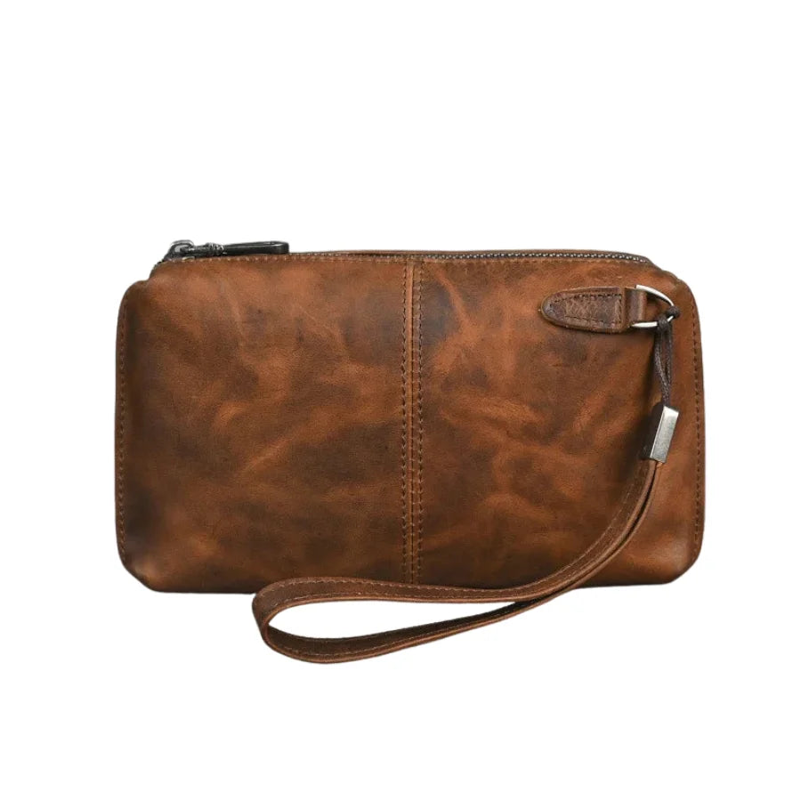 Men’s Leather Zip Wallet - Wrist Strap Organizer