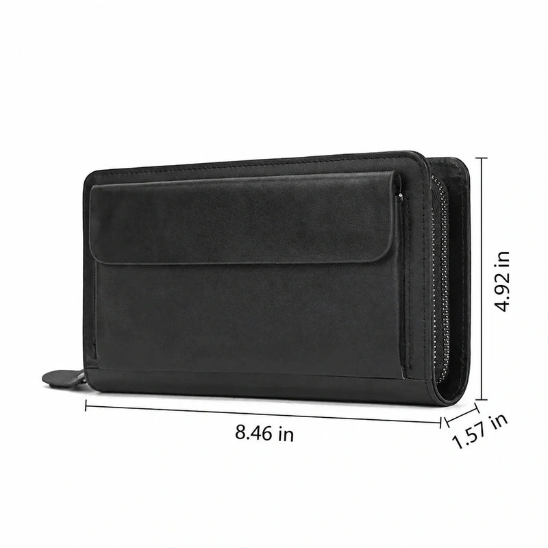 Men’s Leather Zip Wallet - Double Zip Smooth Clutch
