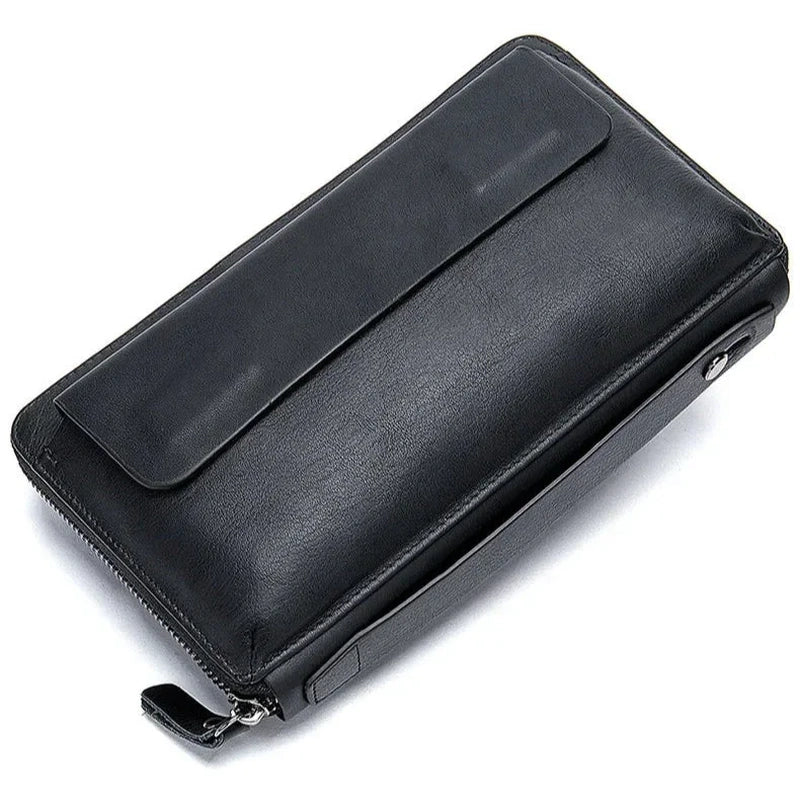 Men’s Leather Zip Wallet - Double Zip Smooth Clutch
