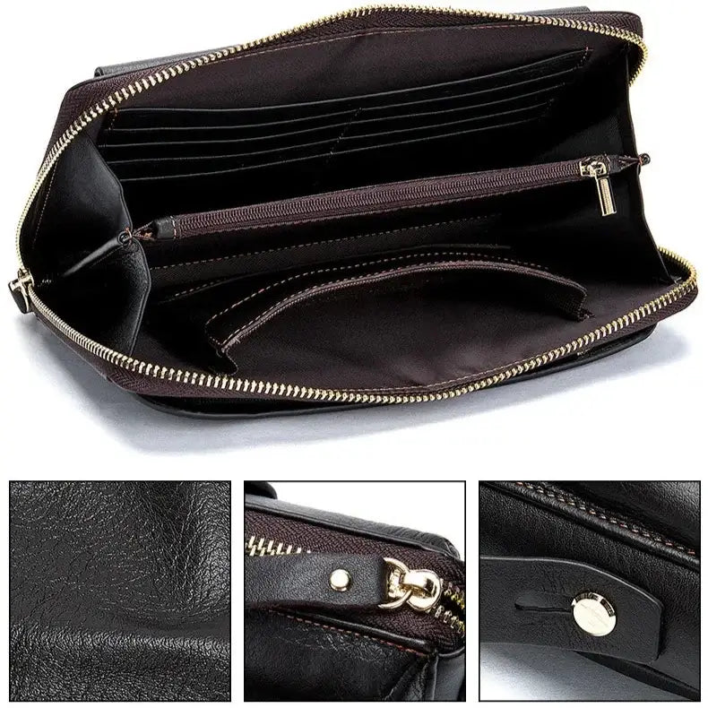 Men’s Leather Zip Wallet – Single or Double Zip Clutch