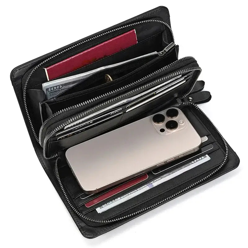 Men’s Leather Zip Wallet – Single or Double Zip Clutch