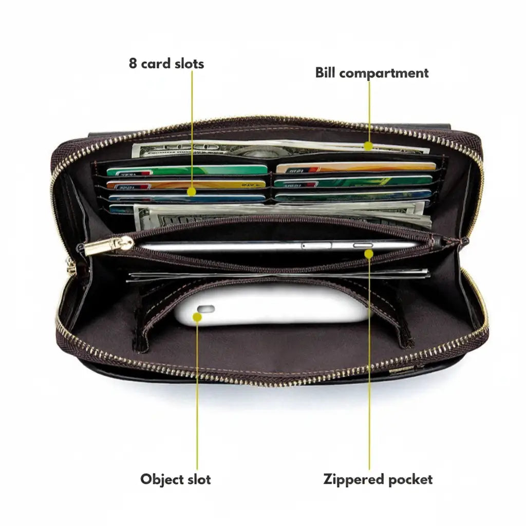Men’s Leather Zip Wallet – Single or Double Zip Clutch