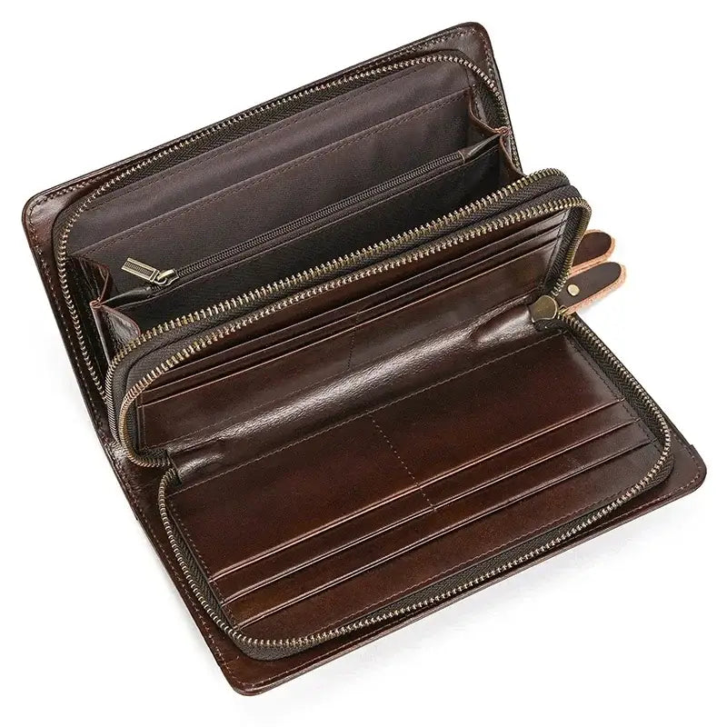 Men’s Leather Zip Wallet – Single or Double Zip Clutch