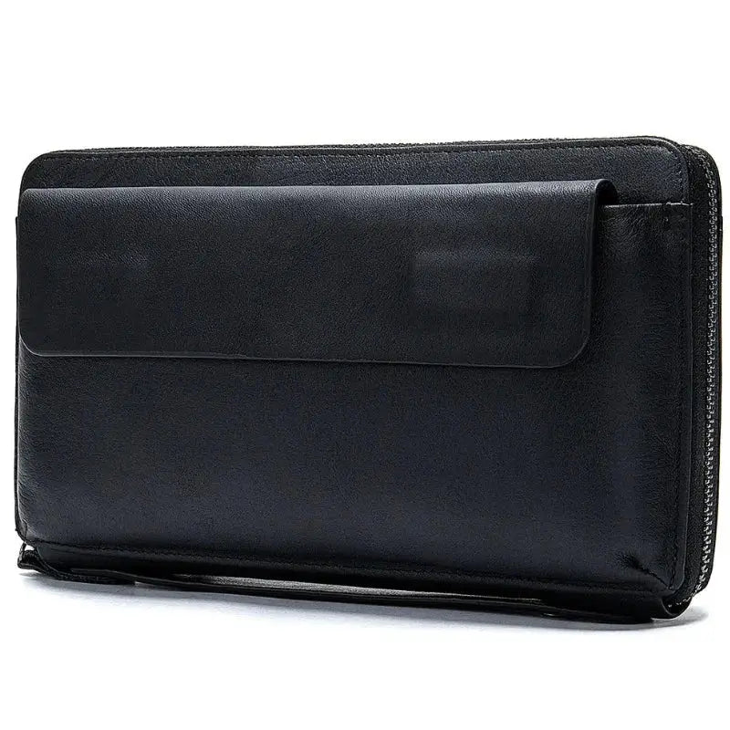 Men’s Leather Zip Wallet – Single or Double Zip Clutch - Single zip - Black