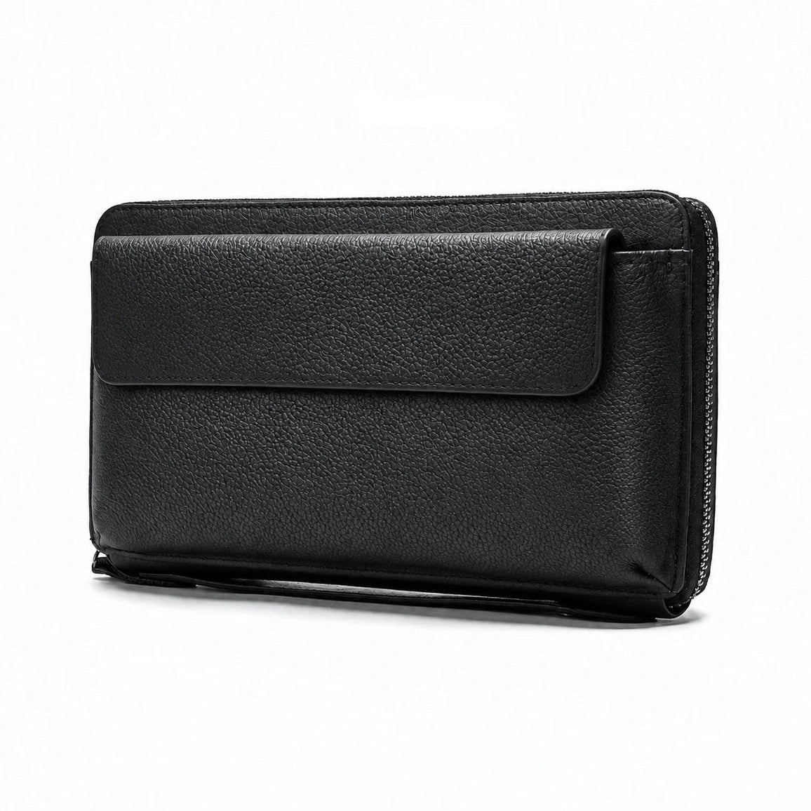 Men’s Leather Zip Wallet – Single Zip Clutch - Black