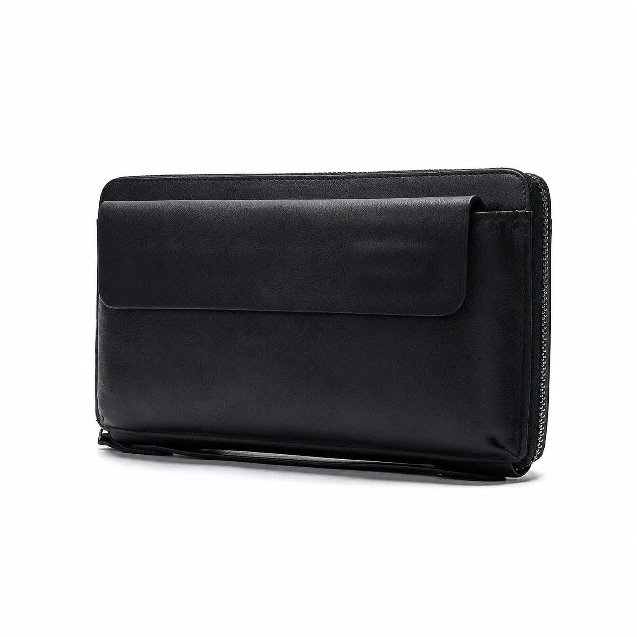 Men’s Leather Zip Wallet – Single or Double Zip Clutch - Single zip - Black