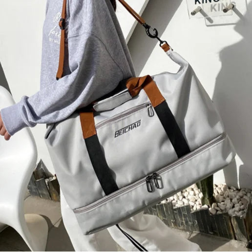 Men’s Nylon Duffle Bag - Trolley Strap Weekender with Shoe Pocket
