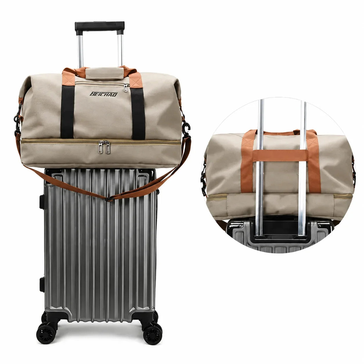 Men’s Nylon Duffle Bag - Trolley Strap Weekender with Shoe Pocket