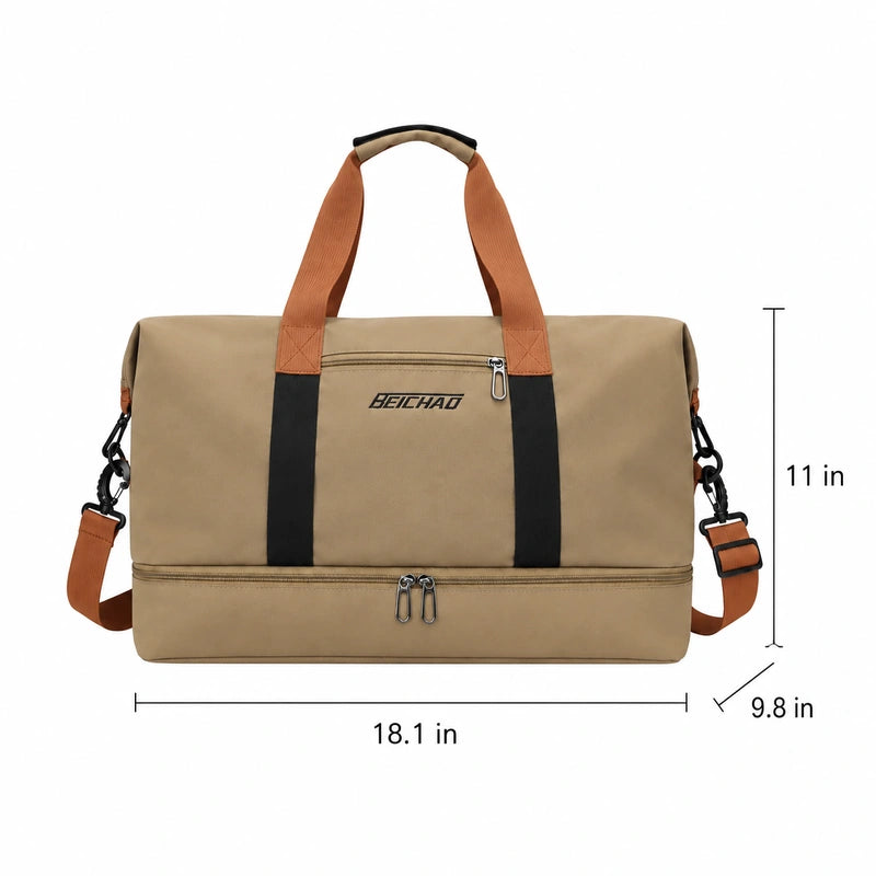 Men’s Nylon Duffle Bag - Trolley Strap Weekender with Shoe Pocket
