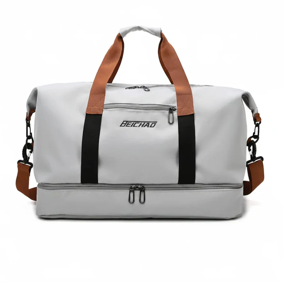 Men’s Nylon Duffle Bag - Trolley Strap Weekender with Shoe Pocket - Gray