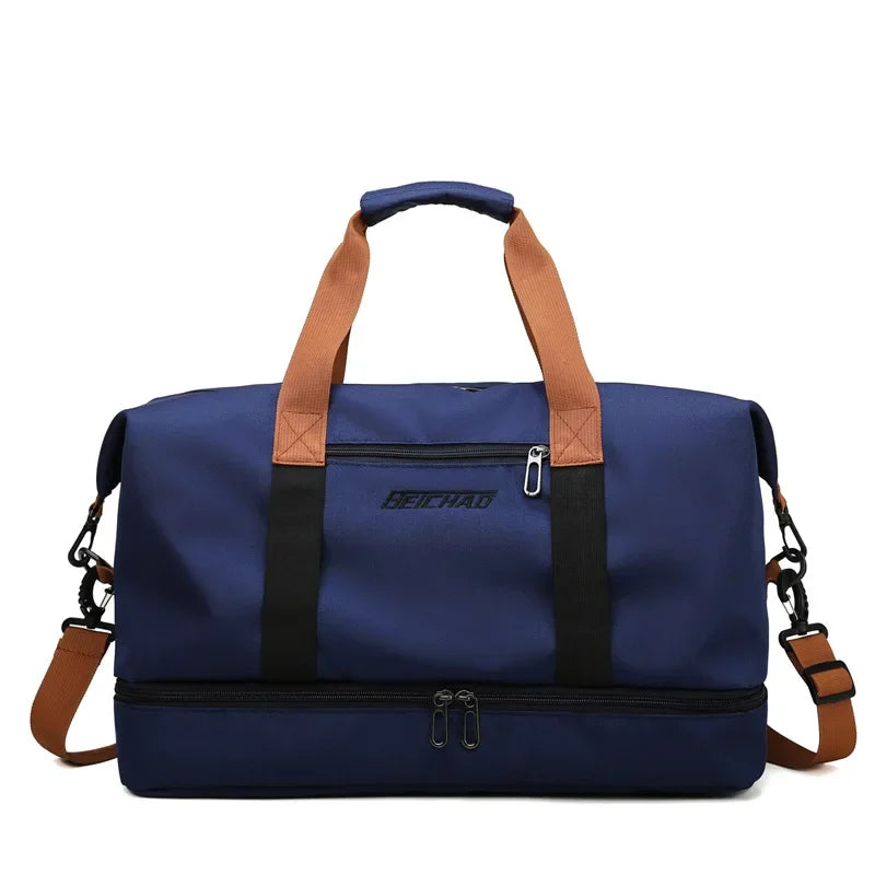 Men’s Nylon Duffle Bag - Trolley Strap Weekender with Shoe Pocket - Navy