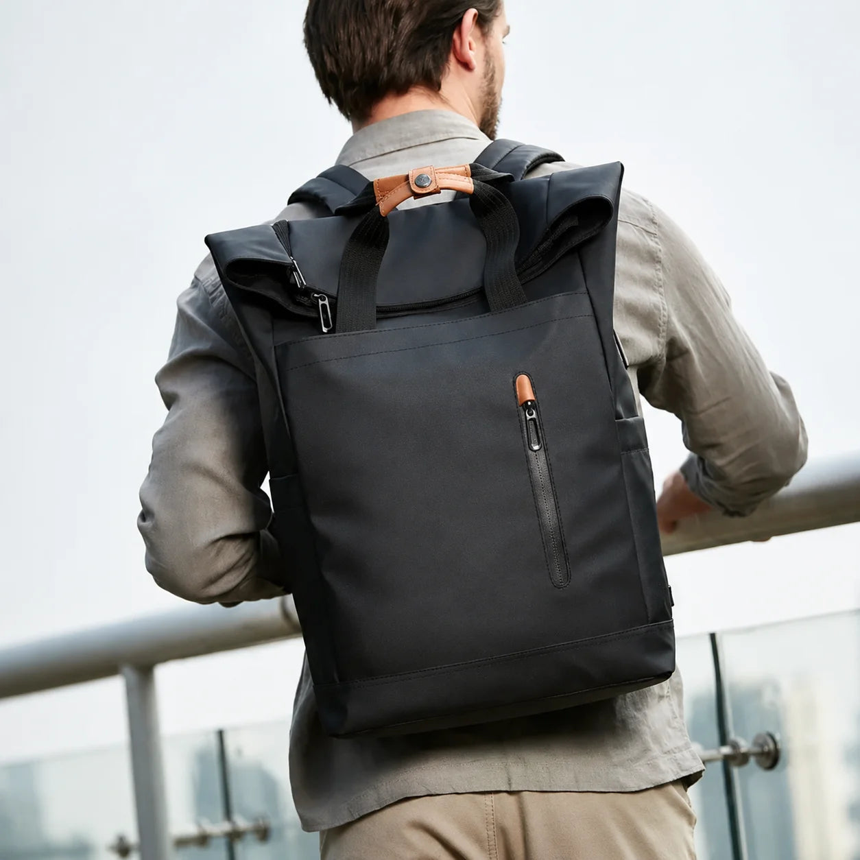 Men’s Roll-Top Backpack - USB Charging 15.6’’ Laptop Bag