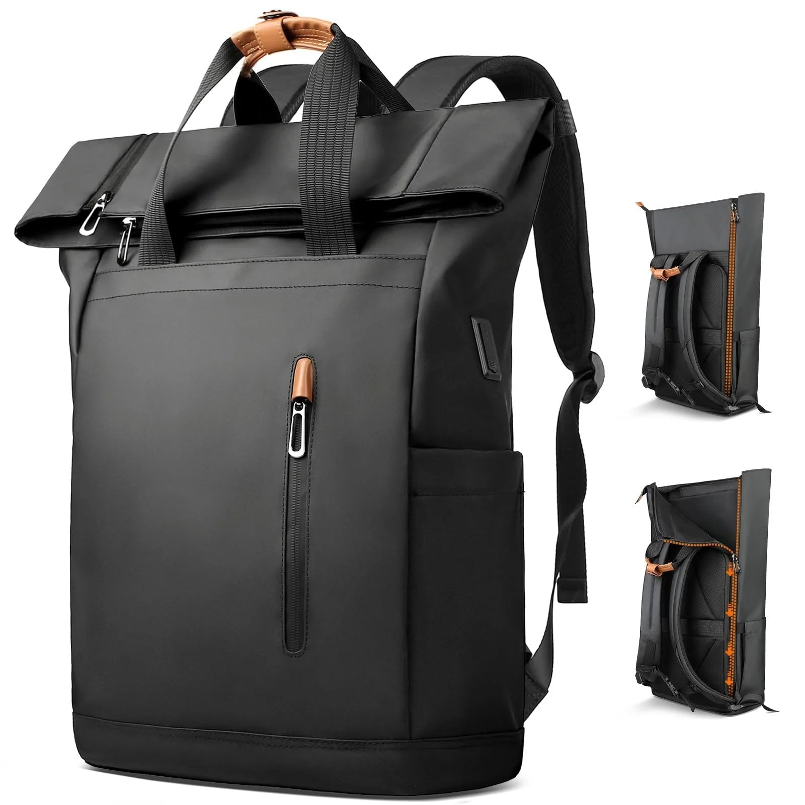 Men’s Roll-Top Backpack - USB Charging 15.6’’ Laptop Bag
