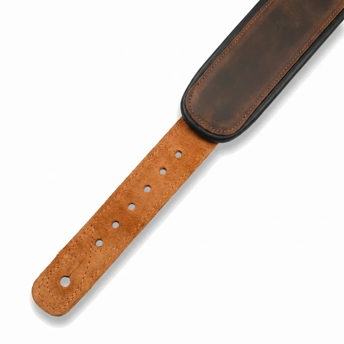 Men’s Padded Leather Guitar Strap Crazy Horse Cowhide for Gigs - Brown